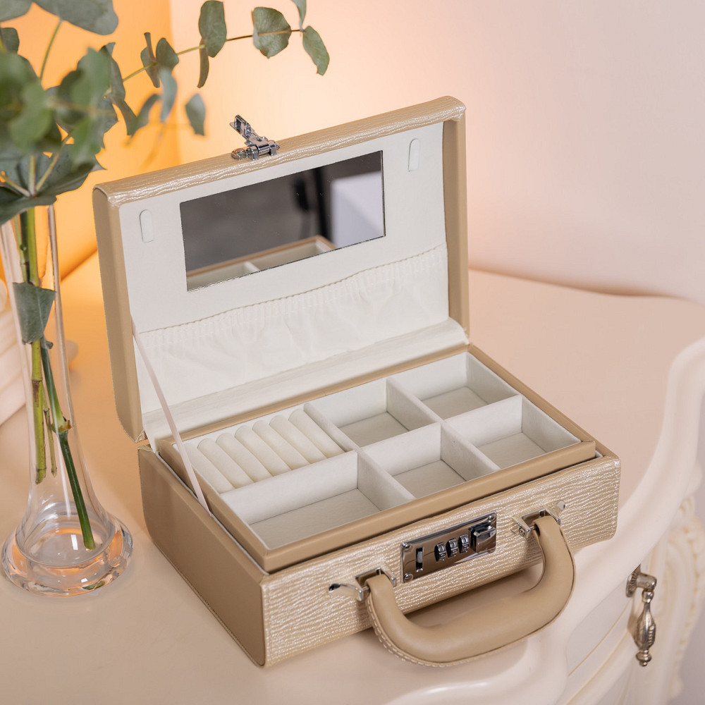 Шкатулка для украшений из эко кожи 2 яруса с кодовым замком органайзер для ювелирных изделий HP-5-24CR Киев - изображение 6