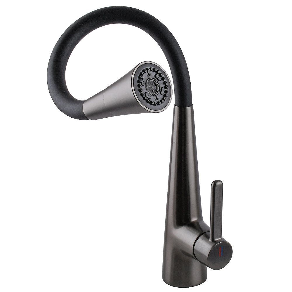 Змішувач для кухні Globus Lux LAZER Pro GLPR-203SM-GPлатунь Графіт,гофровилив Чорний з душ.насадкою Луцк - изображение 6