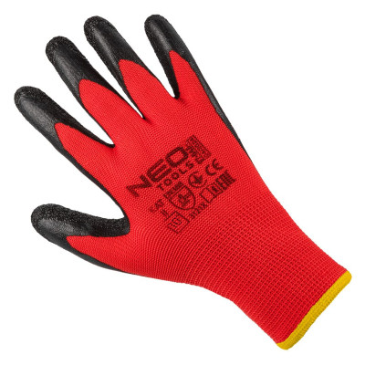 Защитные перчатки Neo Tools комплект 12шт, полиэстер с латексным покрытием, р.10, красно-черный (97-645-10) Винница - изображение 2