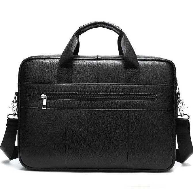 Кожаная мужская сумка для ноутбука и документов черная Tiding Bag 143412 Каменское - изображение 8