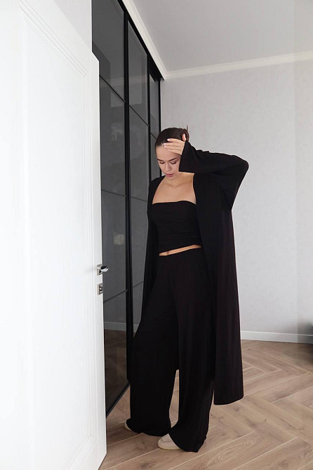 Жіночий базовий костюм трійка: кардиган топ і штани турецька віскоза Одеса - фото 1