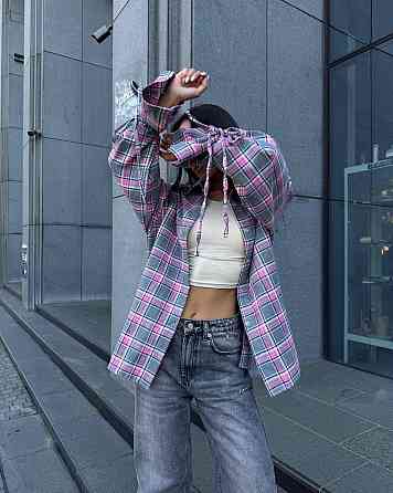Жіноча базова сорочка кімоно оверсайз у клітинку турецька фланель Сірий Одеса