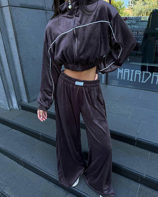 Жіночий теплий стильний костюм-трійка з м'якого велюру. Шоколад, 46/48 Одеса - фото 10