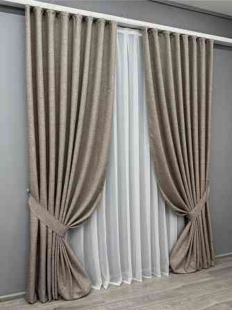 Комплект готових штор VR-Textil Льон ALORA-TON № 1877ш Сіро-коричневий 150х290 см 2 шт (33-0844) Київ