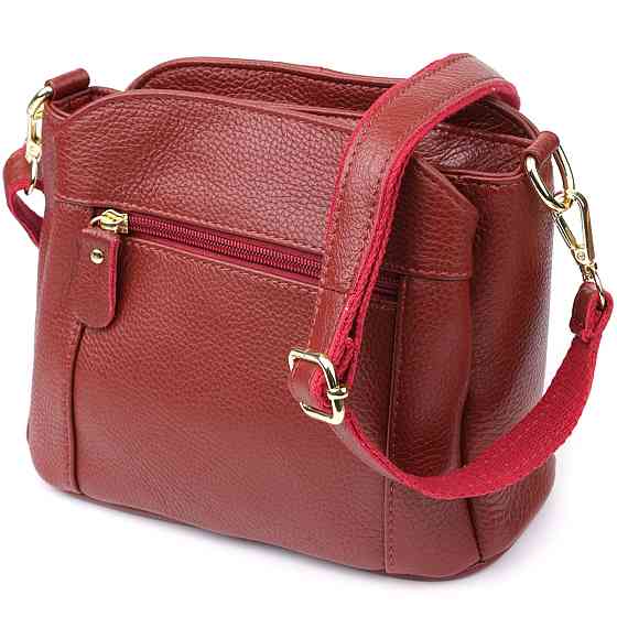Яскрава жіноча шкіряна сумка з трьома секціями Vintage 22981 Червоний Київ