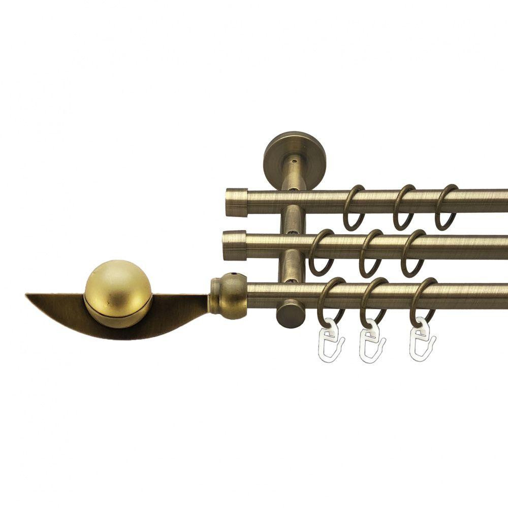 Карниз Orvit Фламінго металевий трирядний циліндр (20 см) гладка труба кільце металеве Антик 16\16\16 мм 200 см (00-00015814) Львів - фото 1