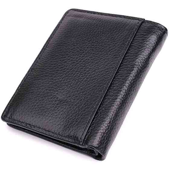 Вертикальный мужской кожаный кошелек в два сложения Vintage sale_15091 Черный Киев