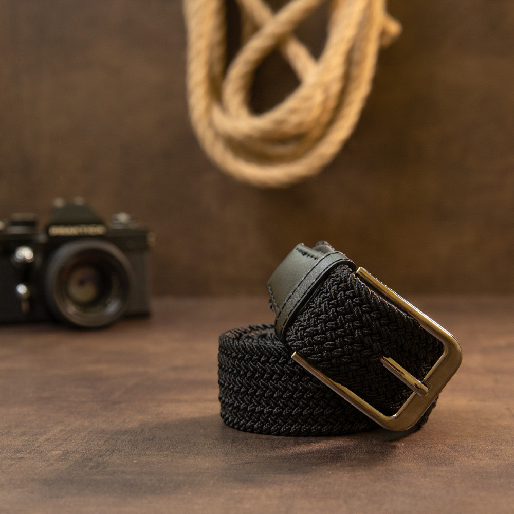 Текстильный ремень мужской классика Черный (Vintage) Киев - изображение 3