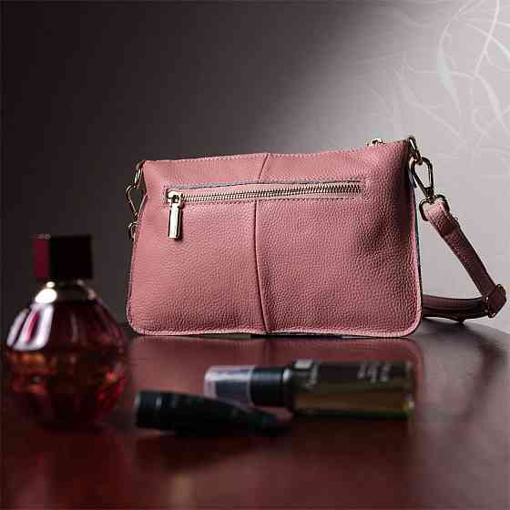 Красивая женская сумка-клатч с двумя ремнями из натуральной кожи Vintage 22644 Розовая Киев