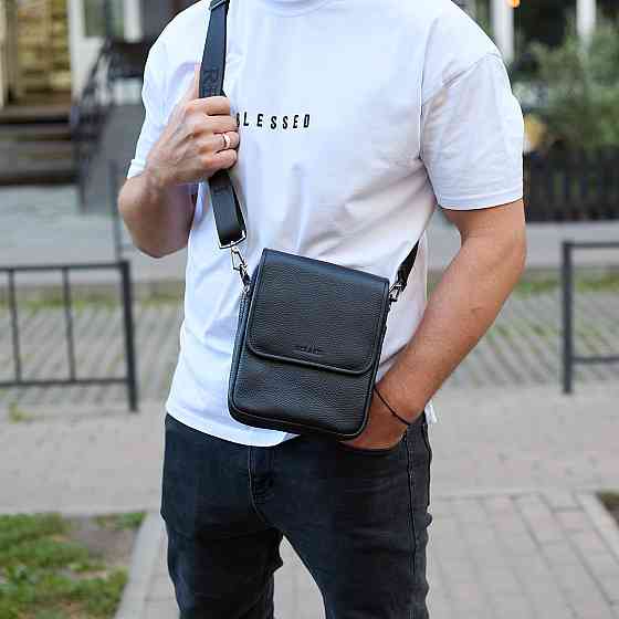 Мужская сумка борсетка на одно плечо 17.5х22х6, нагрудный мессенджер для телефона, черный Киев