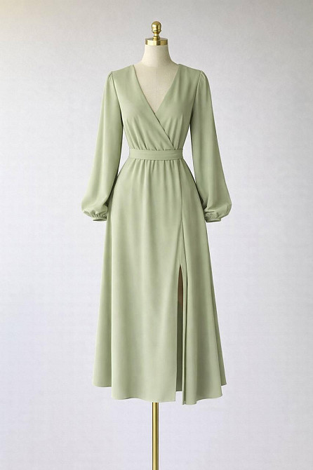 Жіноче романтичне приталене мідіплаття софт Хакі Одеса - фото 4