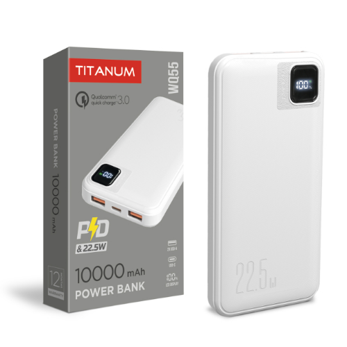 Павербанк 10000 mAh Titanum TPB-WQ55 White 22,5W QC+PD білий Житомир