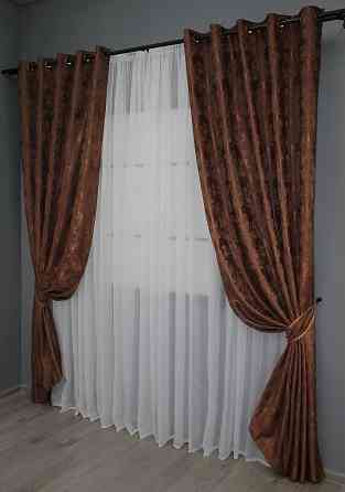 Комплект штор на люверсах VR-Textil Жаккард Sultan YL № 1204ш Коричнево-бордовый 150х250 см 2 шт (37-0063) Киев