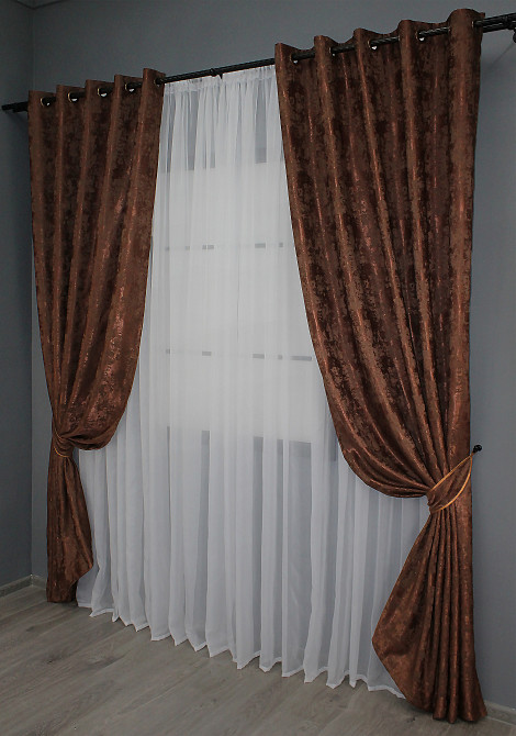 Комплект штор на люверсах VR-Textil Жаккард Sultan YL № 1204ш Коричнево-бордовый 150х250 см 2 шт (37-0063) Киев - изображение 3
