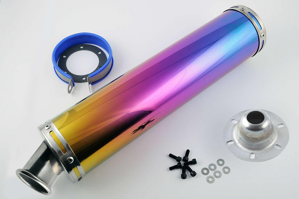 Глушник (тюнінг) 420 * 100mm, кріп. Ø78mm (нержавіюча сталь, веселка, прямоток, mod:15) Київ - фото 1