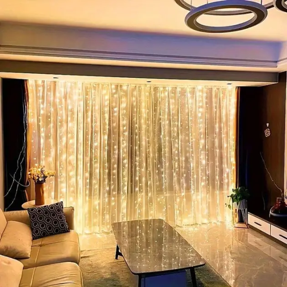 Світлодіодна гірлянда-штора Melinera 2x1 м, 220 LED, тепле світло, IP44, таймер, Англійська вилка (перехідник у комплекті) Київ