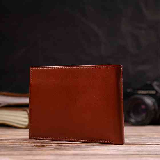 Надежный горизонтальный мужской бумажник среднего размера из натуральной гладкой кожи Коричневый (CANPELLINI) Киев