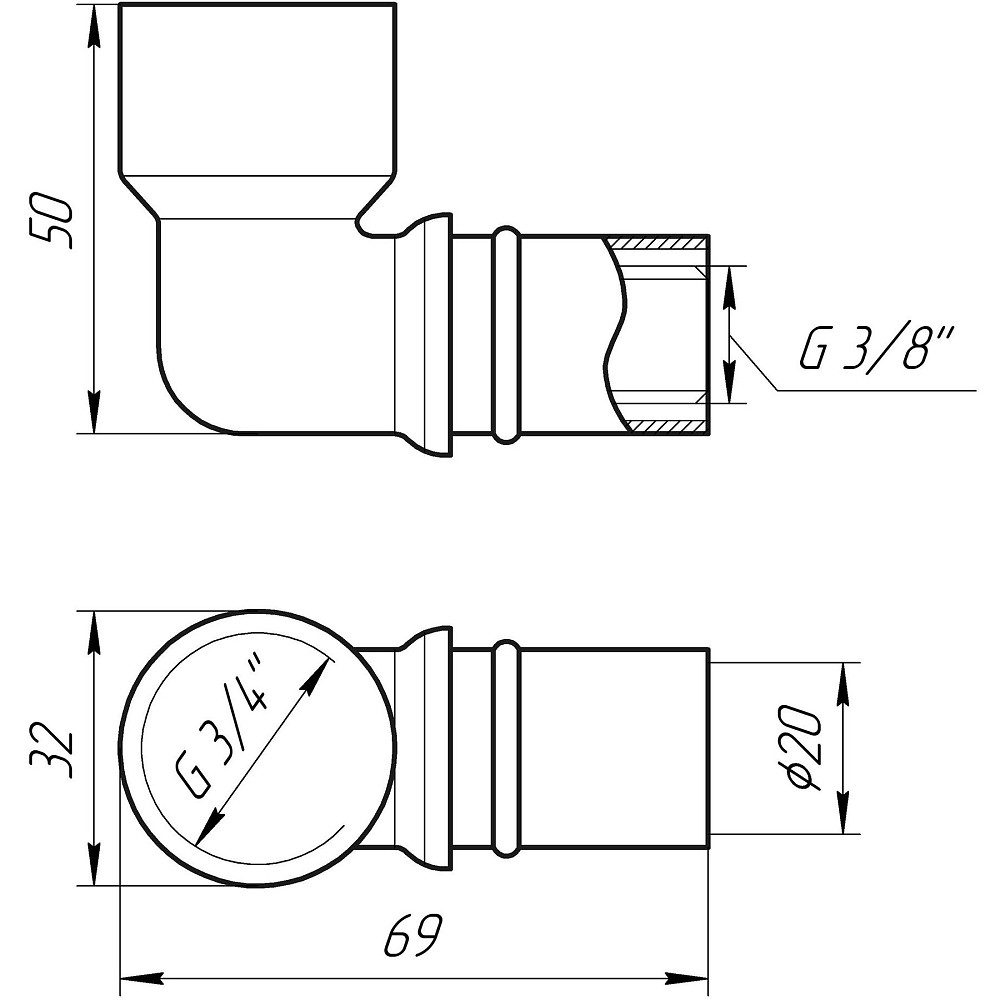 Кутник із внутрішньою різьбою прес APE ITALY AP 152 3/4″х20 Тернопіль - фото 3