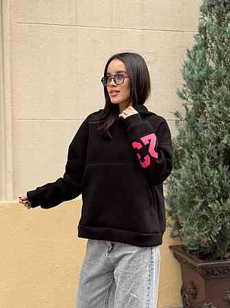 Жіноча стильна комфортна тепла худі турецька трьохнитка на флісі. Чорний, 46/48 Одеса