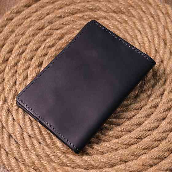 Матовая обложка на паспорт в винтажной коже Черная (GRANDE PELLE) Киев