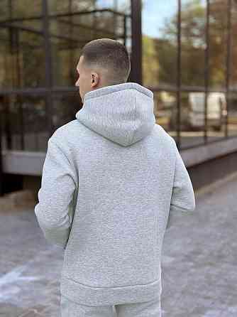 Теплое мужское худи на флисе с капюшоном серое меланжевое Pobedov 008 ЗИМА Киев