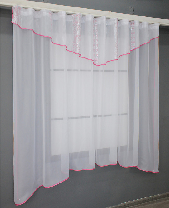 Кухонна фіранка VR-Textil № 00к білий з рожевим 280х170 см (59-908) Київ - фото 2