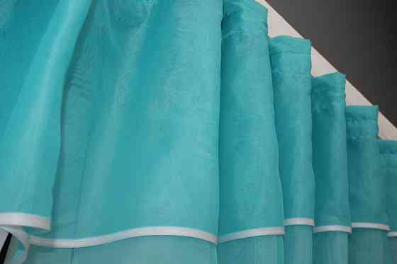 Кухонные шторы VR-Textil № 091к с ламбрекеном и подвязками лазурный с белым 280х170 см (50-374) Киев