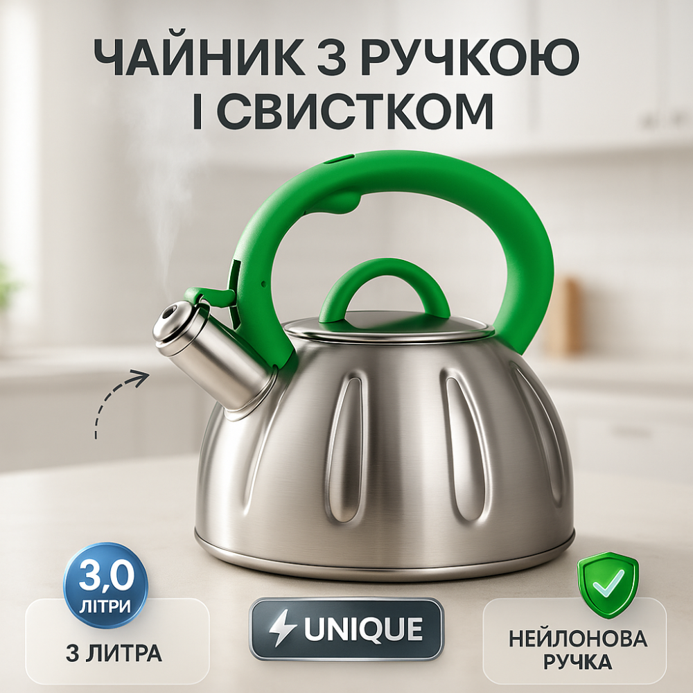Чайник с утолщенным дном и прорезиненной ручкой, Красивый чайник для плит со свистком для дома FA-30 Львов - изображение 14