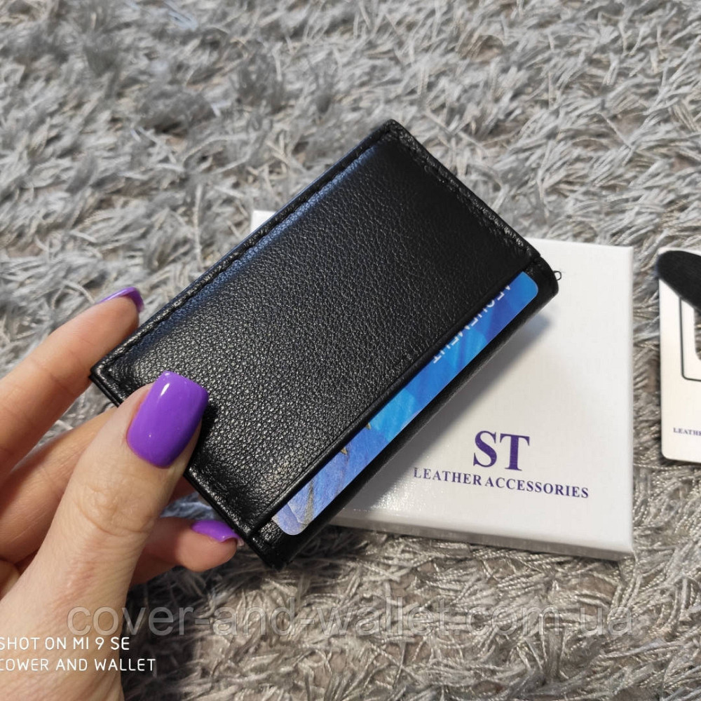 Чорна маленька шкіряна обкладинка картхолдер для автодокументів ST Leather Київ - фото 7