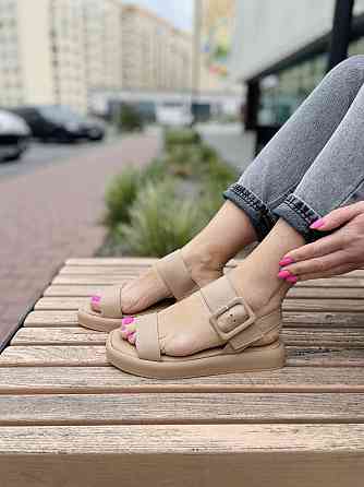 teona Шкіряні босоніжки жіночі на низькому ходу TEONA 286 літні р. 36-40 / Сандалі колір капучи Коломия