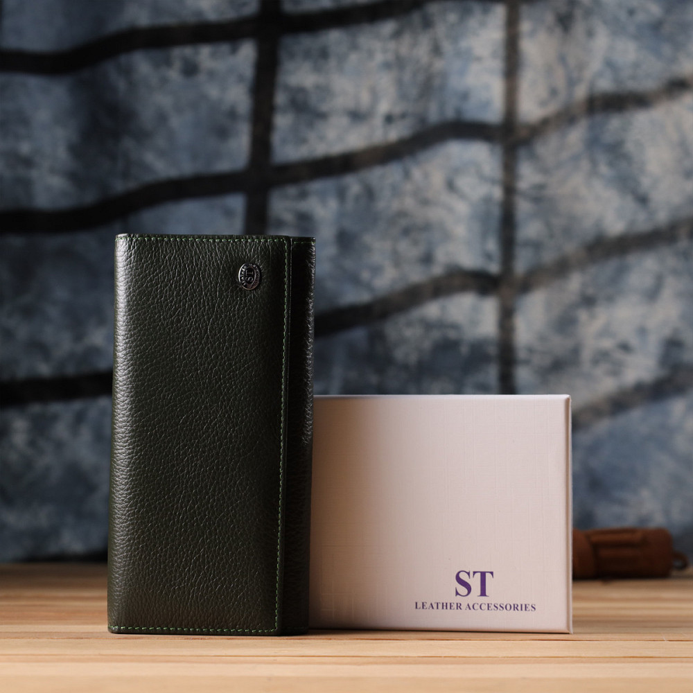 Стильний гаманець для жінок з монетницею із натуральної шкіри ST Leather 23106 Зелений Київ - фото 1