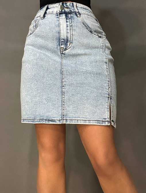 Юбка женская джинсовая Dragon 201 короткая разрез сбоку швы стрейчевая голубая, голубой, 25, 25, 70 см, 97 см Киев - изображение 9