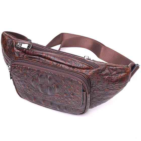 Модная поясная сумка из натуральной кожи с фактурой под крокодила 21298 Vintage Коричневая Киев