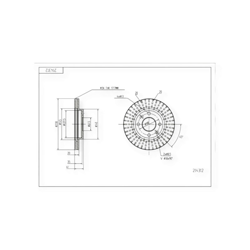 Диск Renault Kangoo I 1.2-1.4-1.9D, Clio II, Megane I, 19, передній (238mmx20mm) гальмівний Мукачево - фото 1