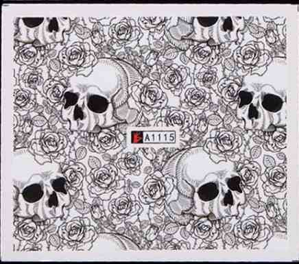 Наклейки для ногтей Хэллоуин черепа с цветами 5 на 6 см черный Киев