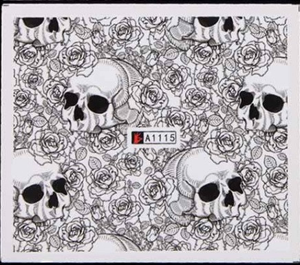 Наклейки для ногтей Хэллоуин черепа с цветами 5 на 6 см черный Киев - изображение 1