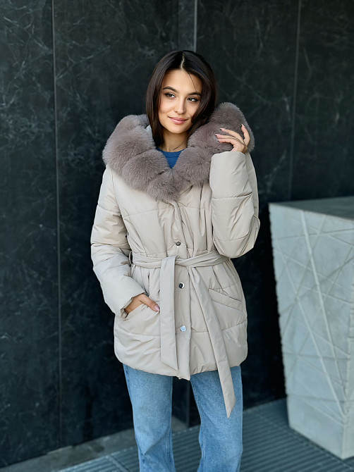 Зимовий пуховик жіночий з хутром песця Бежевий M Харків - фото 7