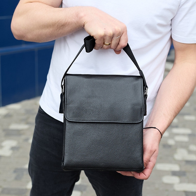 Сумка месенджер 21.5x25x7 шкіряна барсетка для чоловіків Tiding Bag 35775 чорна Кам'янське - фото 18