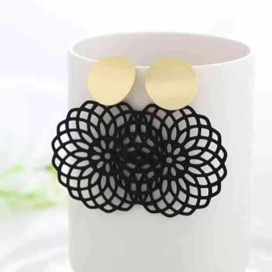 Женские серьги черные круглые - диаметр 4см, цинковый сплав Киев