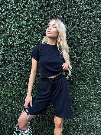 Женский костюм в рубчик с шортами Черный 42/44 Харьков