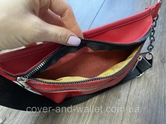 Модная женская сумка бананка из натуральной кожи красного цвета PS Leather Киев