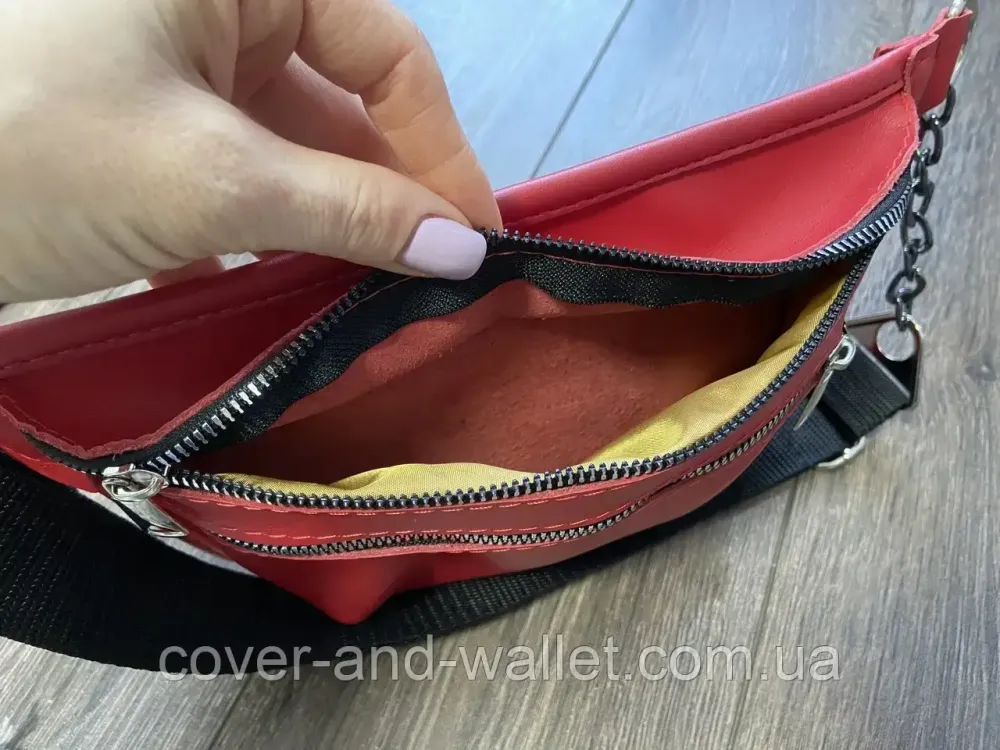 Модная женская сумка бананка из натуральной кожи красного цвета PS Leather Киев - изображение 5