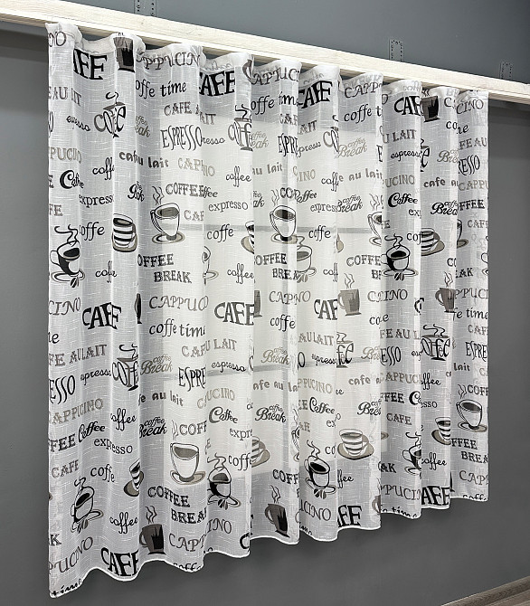 Кухонна тюль-арка VR-Textil № 1793т льон молочний з чорним 300х150 см (53-0072) Київ - фото 1