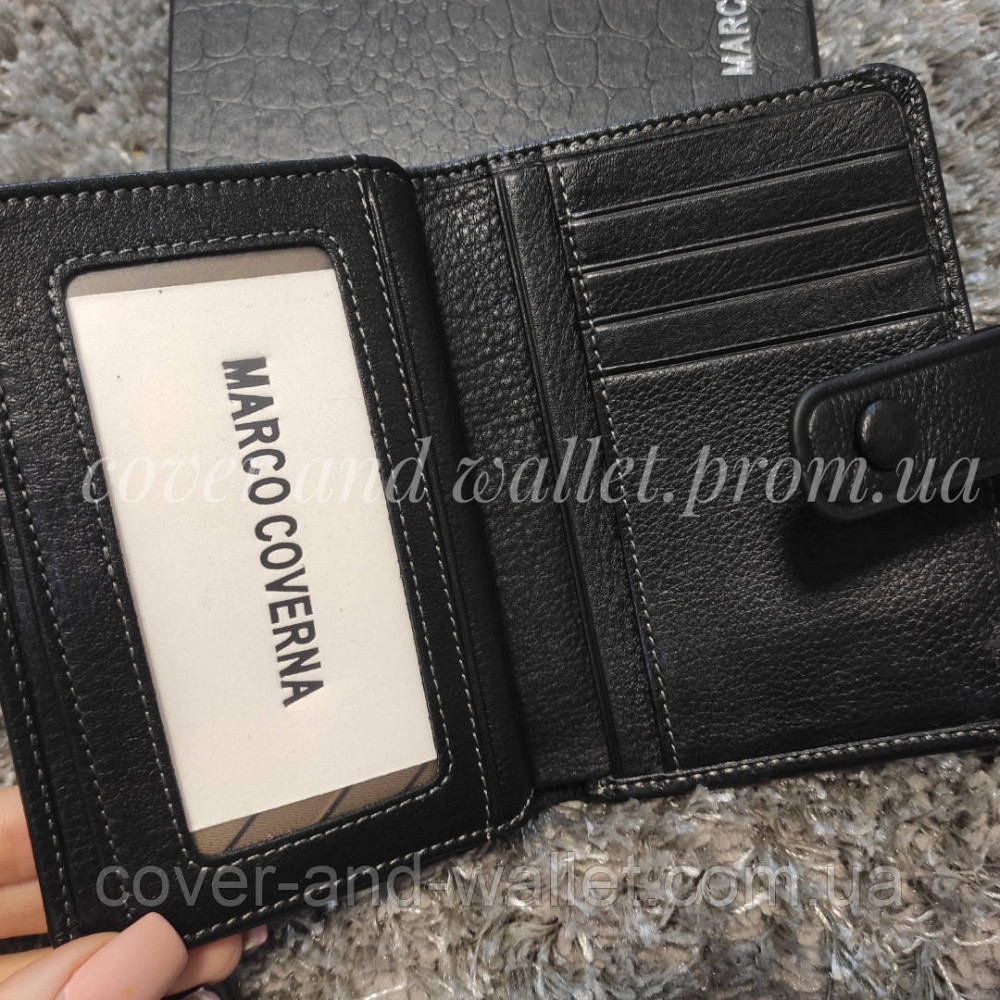 Маленький кожаный кошелек на много карт черного цвета Marco Coverna Киев - изображение 5