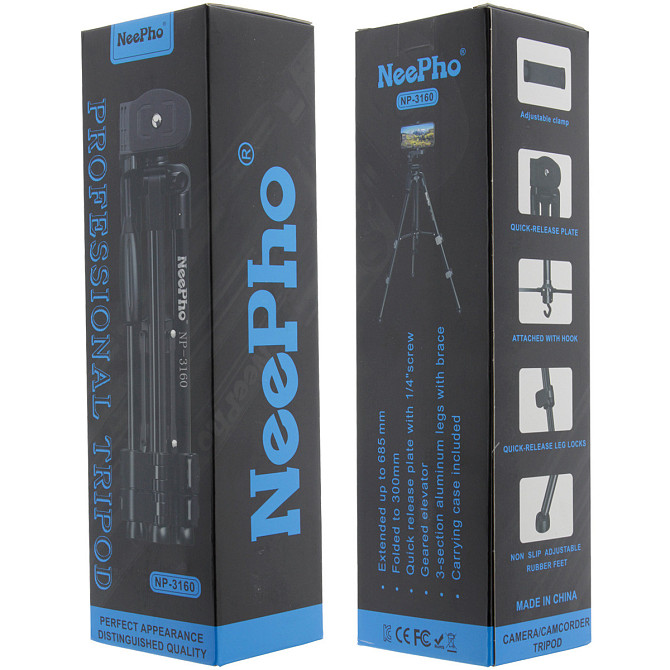 Универсальный штатив тренога NeePho NP-3160 не съемная площадка + держатель (30-68.5см) Черный Винница - изображение 3