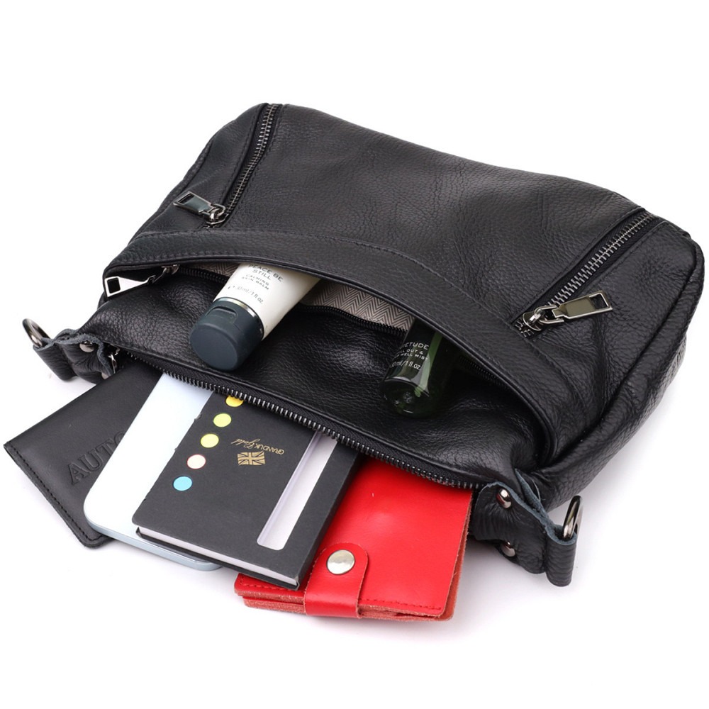 Практична жіноча сумка з натуральної шкіри Vintage 23011 Чорний Київ - фото 9