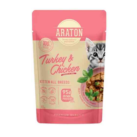 ARATON Kitten with Turkey and Chicken Вологий корм для кошенят з індичкою і куркою, 85 г Киев