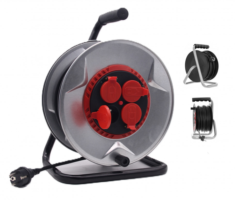 BX-757 Удлинитель на катушке 50 м, 4 розетки с заземлением, медный кабель 3×2.5 мм², мощность 2950 Вт, IP44 Одесса - изображение 1