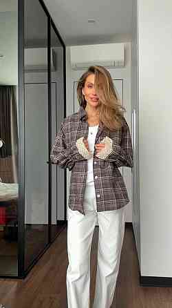 Жіноча стильна повсякденна картата сорочка фланель Шоколад Одеса