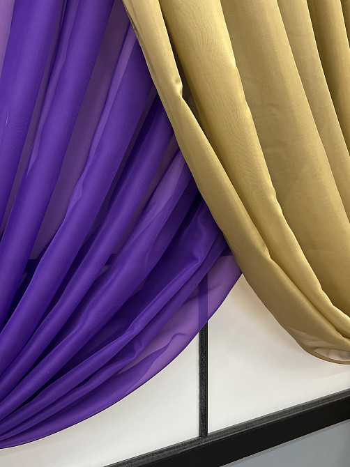 Кухонні шторки VR-Textil № 060к "Дует" з підв'язками фіолетовий з темно-бежевим 330х170 см (50-234) Київ - фото 11
